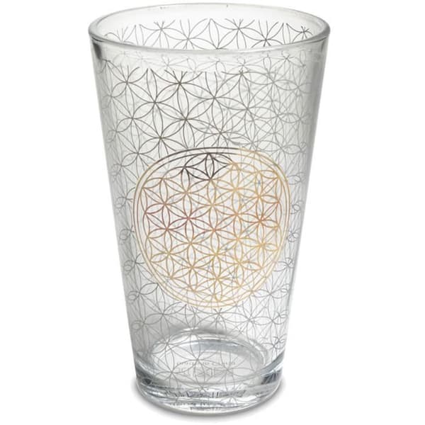 Stort glas - Livets blomma - Brun - 480 ml - Platt glas - Ej diskmaskinssäker