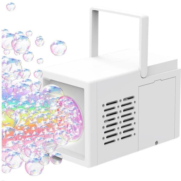 Automatisk bubbelmaskin vit - LEAN - 10 bubbelhål - Drivs av 4 AA-batterier - Plast - START-knapp Vit