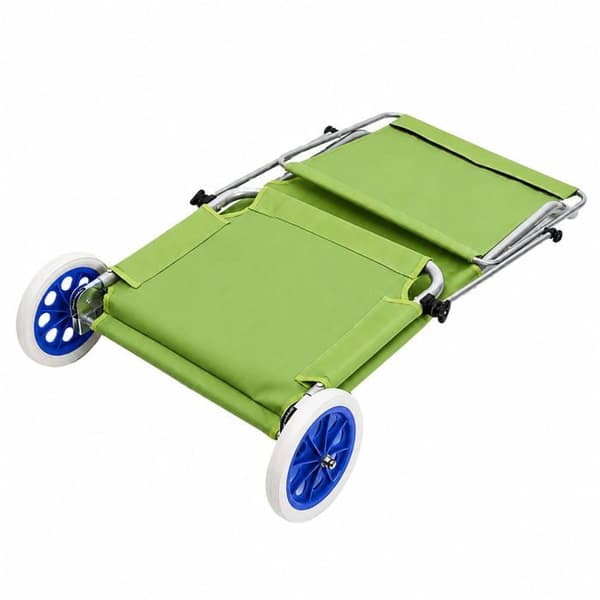 Grön hopfällbar strandstol i aluminium - LEAN - Justerbart solskydd - Nackstöd - 2 hjul Grön