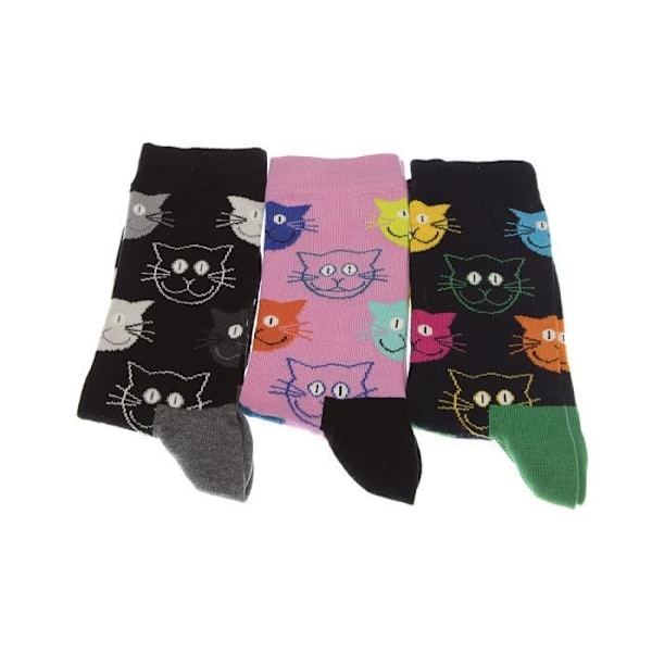 Happy Socks - Mellanhöga strumpor - Paket med 3 - Katt - Fin - Bomull - Flerfärgad - Vuxen #4074_9273 Flerfärgad 41