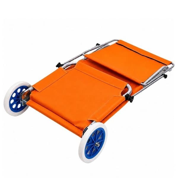 Fällbar orange strandstol - LEAN - Justerbart solskydd - Med hjul - Aluminiumram Apelsin