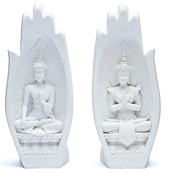 Statuett - Namaste - Buddha - 21 cm - Polyresin - Etnisk Vit