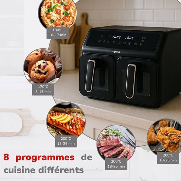 alpina Double Airfryer XXL - Luftfritös 2x4L Svart