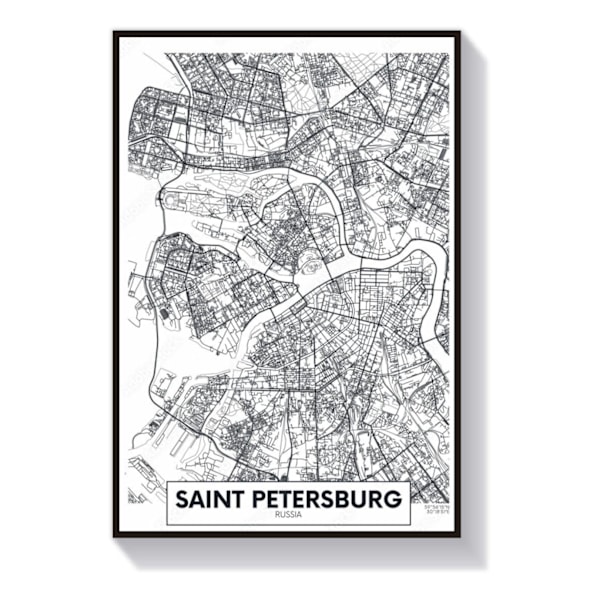 Plakat Kort Sankt Petersborg 50 cm