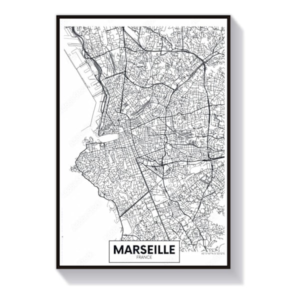 Marseille Karta Poster 50x70cm 50 cm