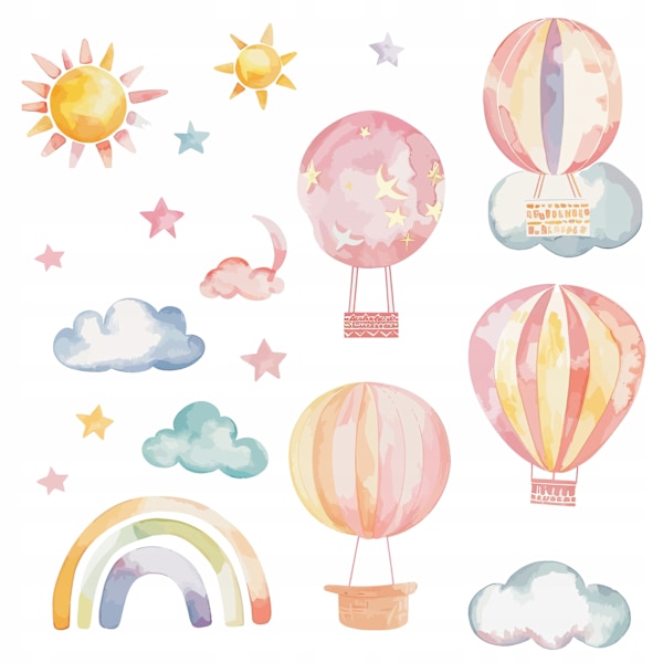 Wallstickers til børn Rainbow Balloon Flight 100x200cm