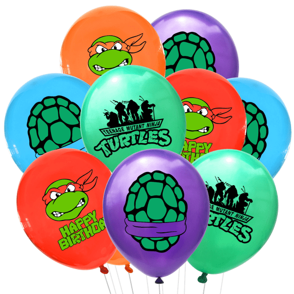 2-PACK Teenage Mutant Ninja Turtles Tema Barnfödelsedagsfest Set Alfabet Flagga Tårta Insats Flagga Insats Rad Latexballong full set