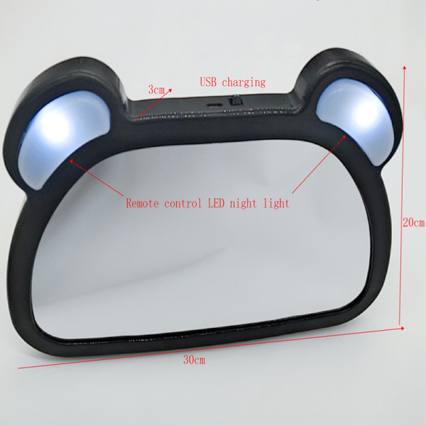 Baby bilspeil, bilspeil for baksete, uknuselig babybilspeil med LED-lys