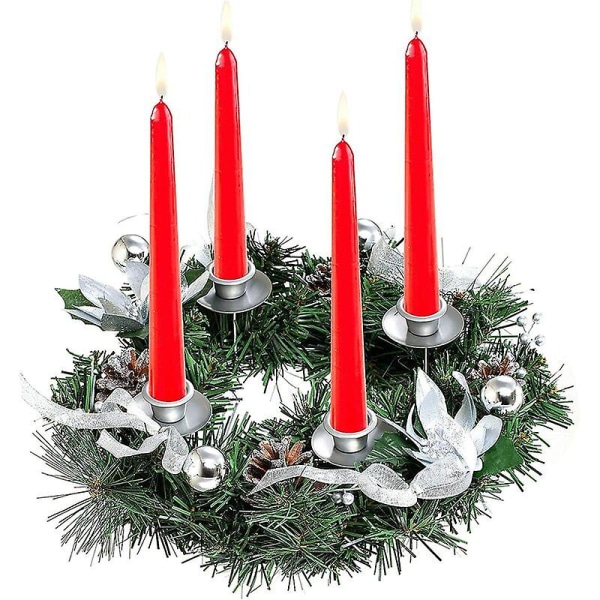 Juleadventskrans, Pine Cone Berry Advent Wreath Ring Menorah, Menorah bord midtpunkt, 13 tommer - sølv (uten stearinlys)