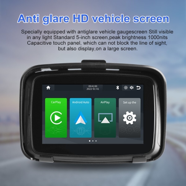5 tums motorcykel GPS Moto Navigation Bärbar Motor Navigator GPS Navigation Motorcykel Carplay Android Auto Stereo Vattentät Gray