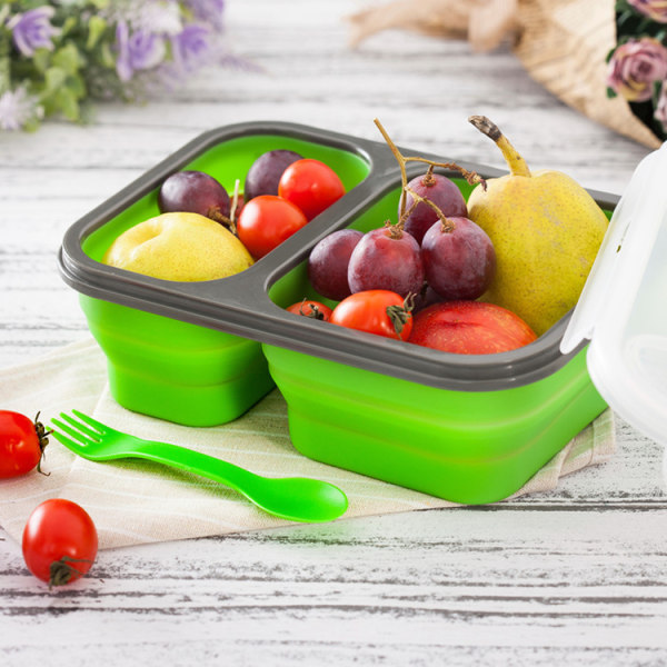 1 kpl Vihreä kaksiristikkoinen Bento Box Platinum Silikoni Elintarvikelaatuinen Silikoni Taitettava Lounaslaatikko Aikuisten Työ Lapset Kouluopiskelijat Piknik