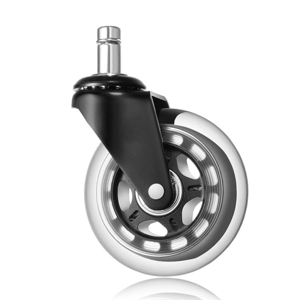 1 stk 2,5 tommers låsering svart gjennomsiktig hjulinnsatsstang PU hjul mute universalhjul kontorstolhjul