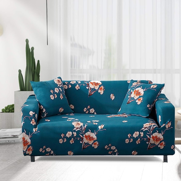 Stretchfåtölj Slipcover 1- printed Cover 1 sittdyna Soffa Cover Polyester (2-sits, blå blomma)