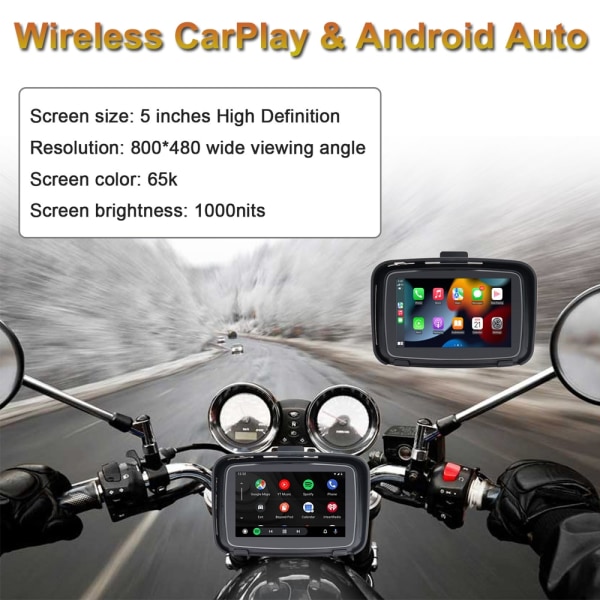 5 tommer Motorcykel GPS Moto Navigation Bærbar Motor Navigator GPS Navigation Motorcykel Carplay Android Auto Stereo Vandtæt Gray