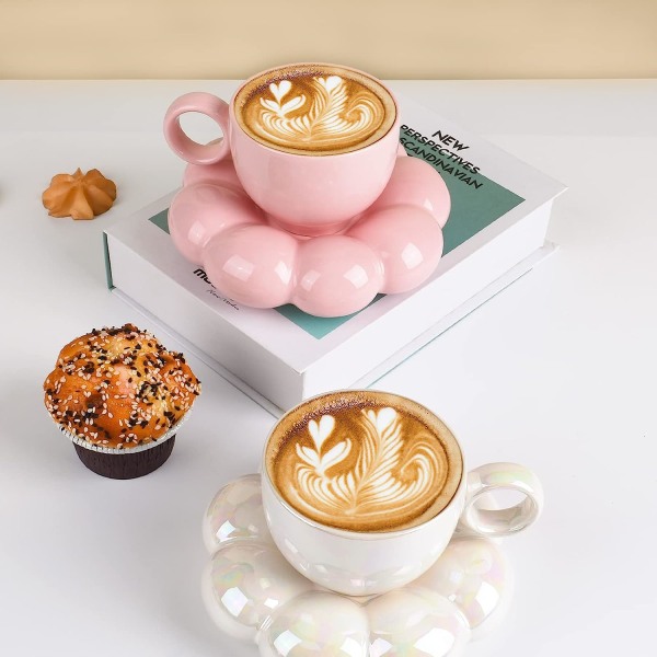 Keramisk kaffemugg, kreativ söt kopp med solrosunderlägg för kontor och hem, diskmaskin och mikrovågssäker, 6,5 oz/200 ml för Tea Latte Milk (ärta)