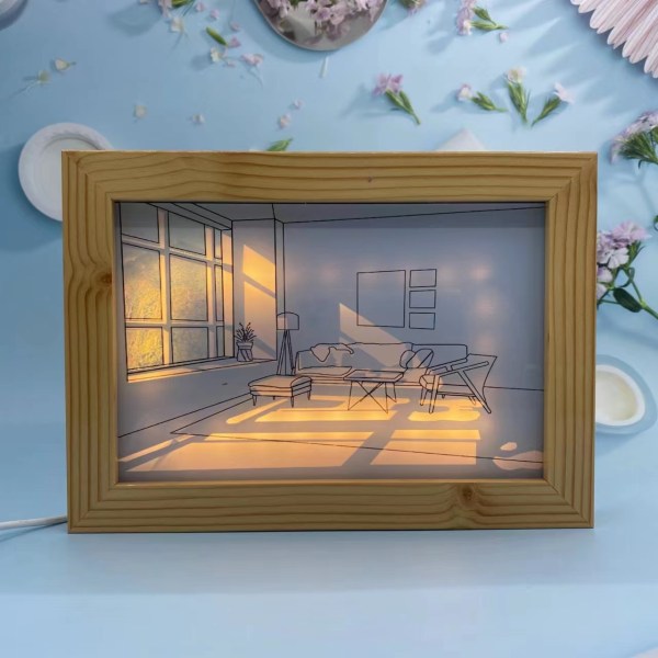 Kreativ fotoramme lampe hængende maleri soveværelse sengebord dekoration baggrund nat lys White