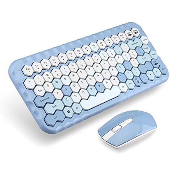 Trådløst tastatur og mus-kombination 83-taster moderigtigt hive-formet 2,4 GHz-udfaldsfri forbindelse og ergonomisk design (blå)
