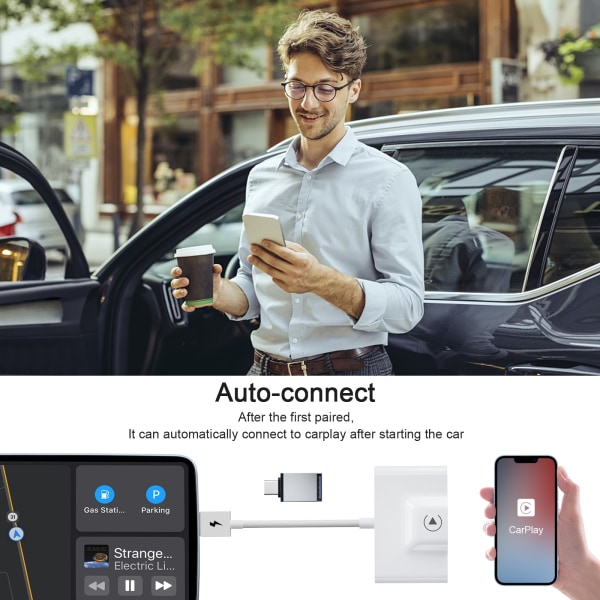 Langaton CarPlay-sovitin lPhonen langattomalle autosovittimelle, Apple Wireless Carplay -sovitin, Plug Play 5 GHz WiFi Online-päivitys, valkoinen
