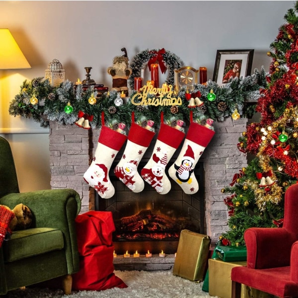 4 stykker skorsteinsutstilling godteripose julegavepose, tegneserie julesnømann julenissen, julepynt