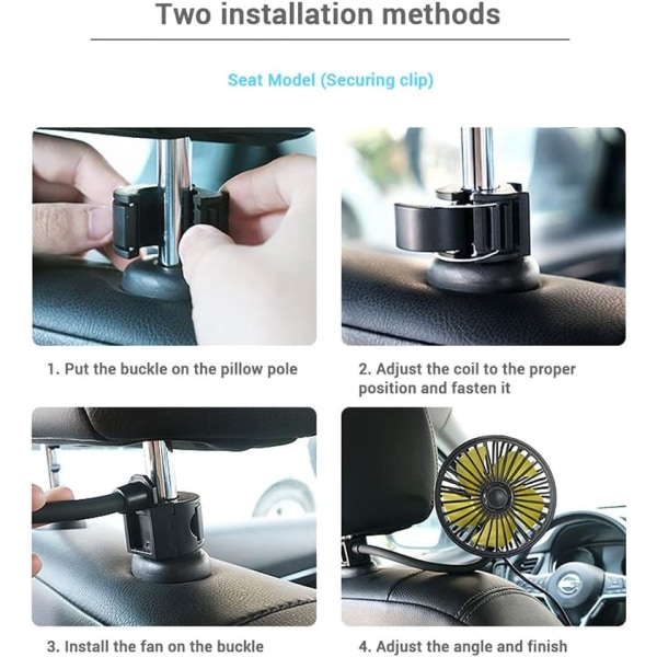 5V bilfläkt (baksäte, 105*40*180 mm) - Tyst - 360 rotation - 3 hastigheter USB - för bil, SUV, lastbil