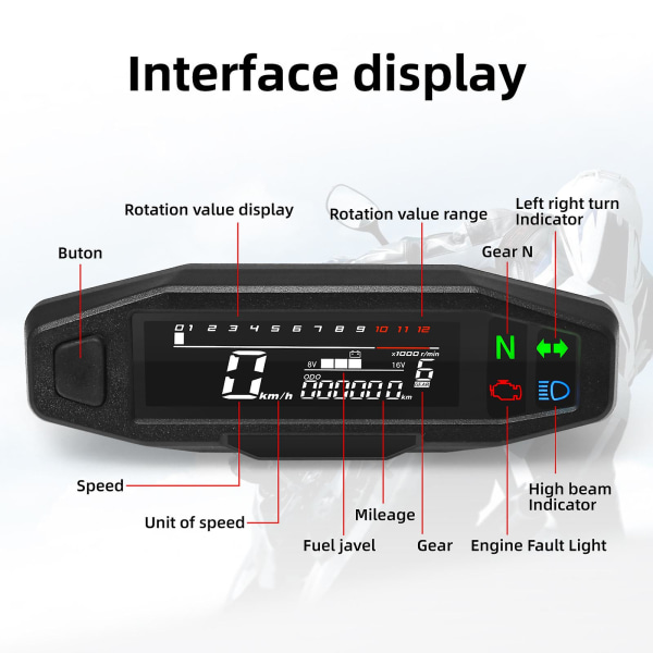 En universal digital motorcykelmätare Hastighetsmätare LCD digital vägmätare Rpm Bränslenivåmätare Blinkersljus för motorcykel GaugexSensorxZxW