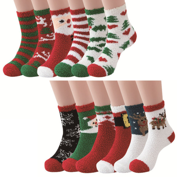 12 par juleferiesokker for voksne varme vinterkosesokker Fuzzy sokker med ekstra størrelse og anti-skli bunn