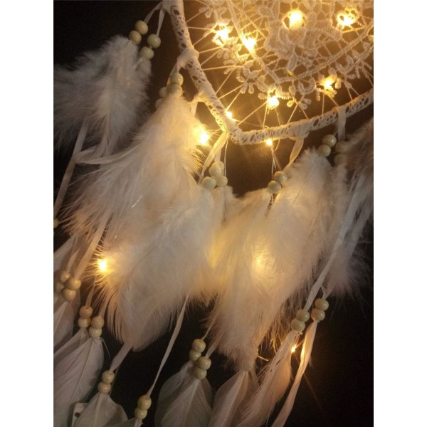 Drømmefanger (20*45 cm，Hvit, Lys), LED-lys i Boho-stil Håndlaget for bilinnredning på soverom, Drømmefanger Vegghengende romantisk innredning
