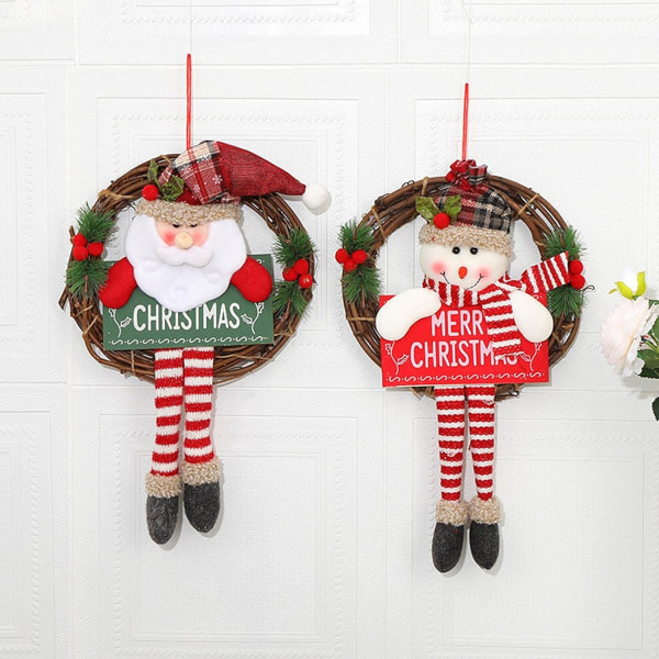 Juledukke dørkrans, hengende julekrans kranser dekorasjon, julenisse snømann hengende ornamenter, til hjemmet Butikkvindu Lobby jul