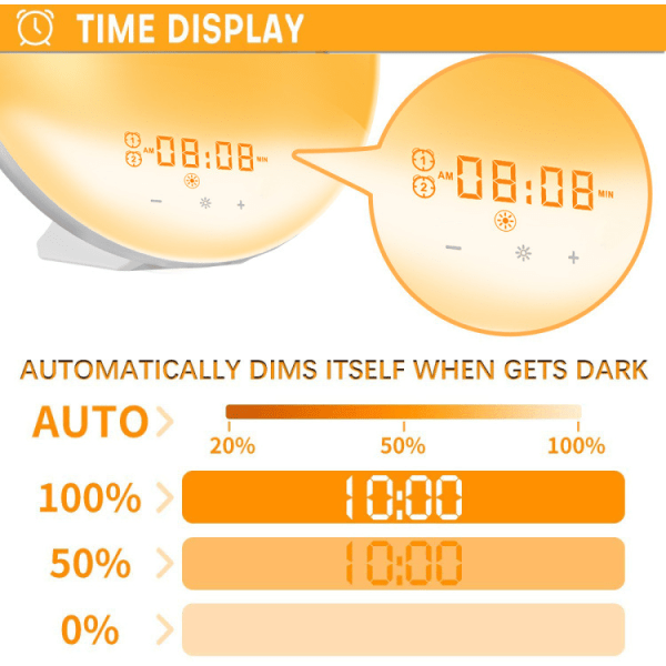 Väckarklocka Väckningsljus med soluppgång/solnedgång Simulering Dubbel Al