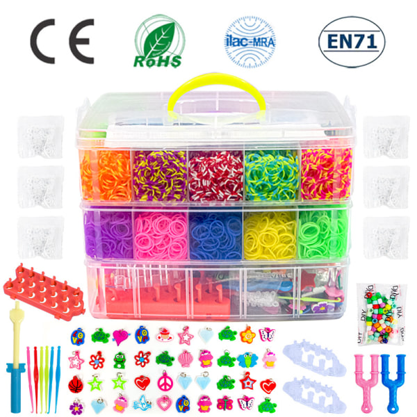Tre lags 15000 regnbue gummibånd vævet gør-det-selv børnearmbånd sæt puslespil legetøj manual materiale taske