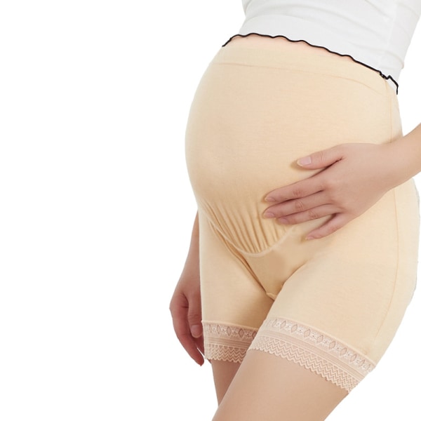 Leggings for gravide med høy midje Sikkerhetsbukser Modal Boxers Summer Lighting Bukser (2-pakning, svart, hudtone)