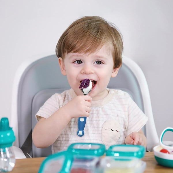 6 deler barnesølvtøy med silikonhåndtak - Småbarnsutstyr - Sikkert bestikk for barn - Småbarnsgafler og skjeer for selvmating - Bøybare barn