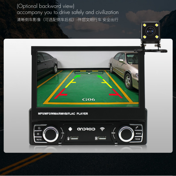 7 tommers bil DVD-spiller GPS-navigasjon Wifi BT Carplay Multimedia 1G+16G 1 Din Android bilradio