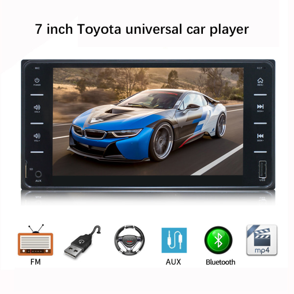 Bil DVD Stereo FM Audio MP5-spiller 7-tommers 2Din-radio HD Lcd-berøringsskjerm Mp5-videospiller BT berøringskontroll for Toyota