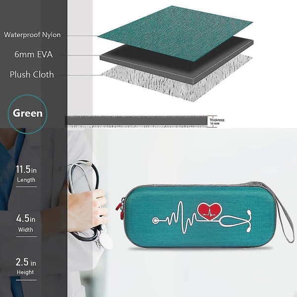 Eva bärhårt case för 3m Littmann Classic Iii övervakningsstetoskop Green