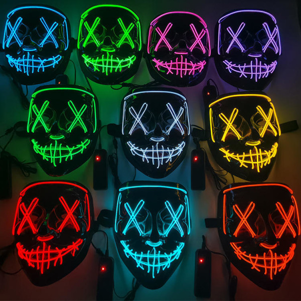 Värikäs LED-naamio Halloween Party Scary Rave Glow Led Mask Face Halloween LED-naamarit.