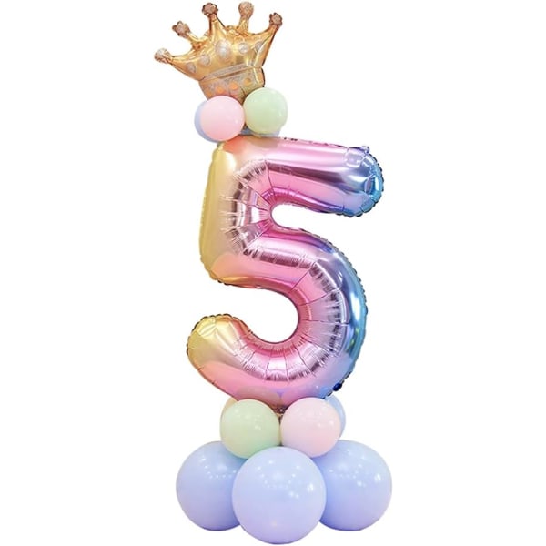 Regnbågsnummer Folieballonger 32 tums ballonger Kronbröllopsdekorationer Födelsedagsfest Barn Vuxna Pojkar Flickor Herr Damer Festdekorationer (Nummer 5)