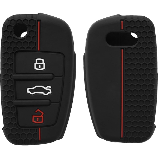 Musta-punainen auton case , joka on yhteensopiva Audi 3-Key Key -avaimen kanssa - pehmeä silikonisuojakuori