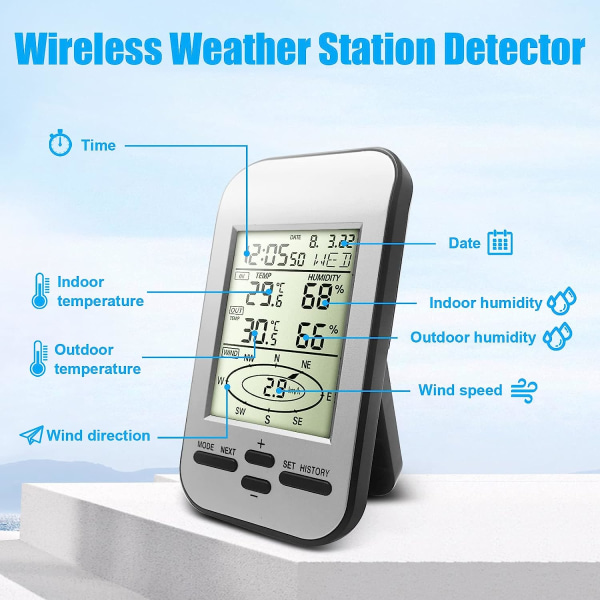 Vejrstationer, meteorologisk instrument med LCD-skærm Hjemmevejrudsigtsstationer Børn trådløst indendørs udendørs, digital temperatur og humi