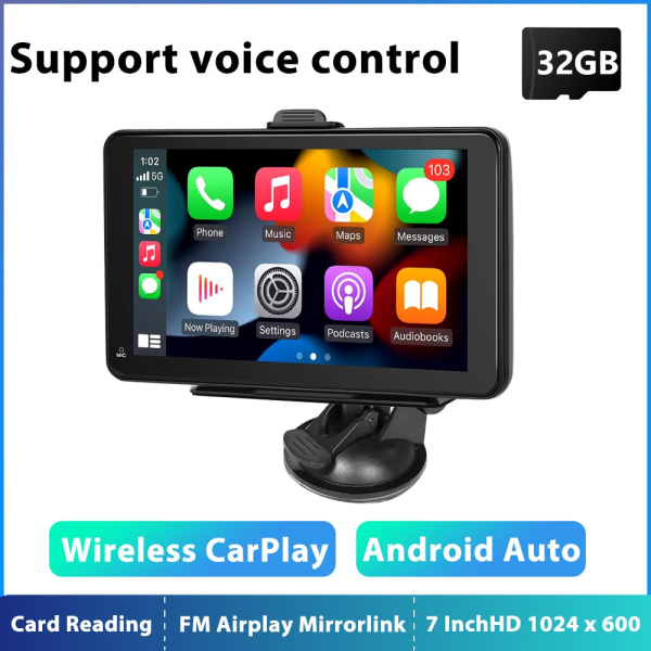 Universal 7' Bilradio Multimedia Videospiller Trådløs Carplay og Trådløs Android Auto Touch Screen For Nissan Toyota 7inch 32G TF Card