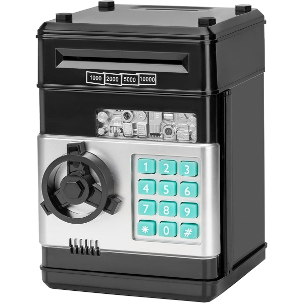 1 pakke sort sparegris bedste gavelegetøj til piger Drenge Stor elektronisk møntbank med rigtige penge Børn Adgangskodesikker