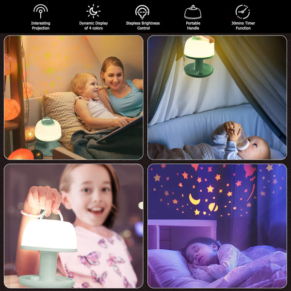 Toddler för småbarn, Dimbar LED-sänglampa med Star Pr