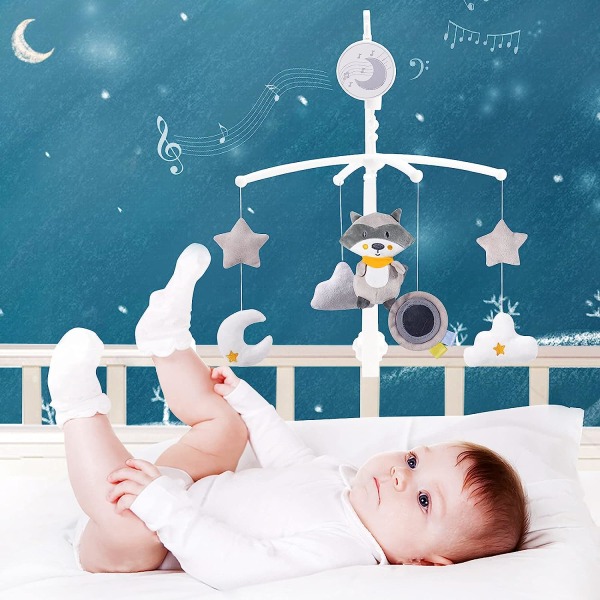 Babyseng musikalsk mobil（49*35*42 cm，lille bjørn）, sød bamse vindklokke Babysengklokkegave til nyfødt pige og dreng