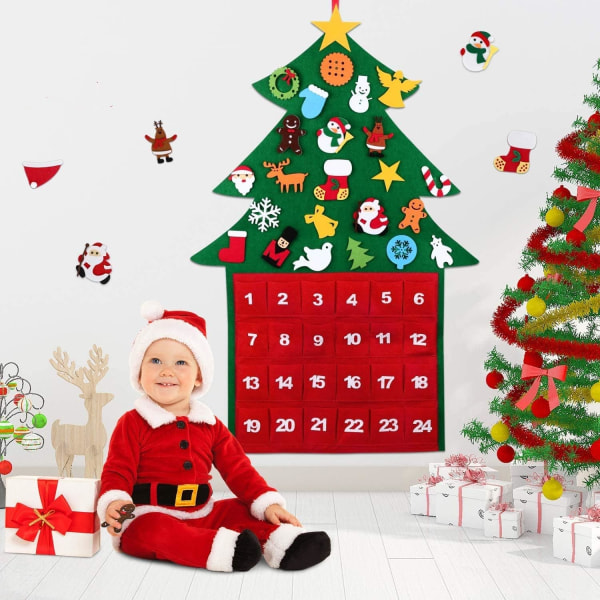 DIY filt juletræ Juletræ med aftagelige dekorationer Børns nytårsfest