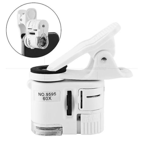 60x Smart Mobiltelefon Mikroskop Zoom Mikro Kamera Clip Med Led Lys Hvid