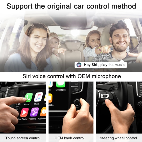 Trådløs CarPlay-adapter for lPhone Trådløs bil-biladapter, Apple Wireless Carplay-dongle, Plug Play 5GHz WiFi Online Update，Hvit