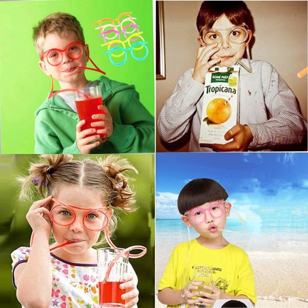 Pak genanvendelige sugerør til sjove briller（12cm*1m） - til børnefest, årlig sammenkomst, fødselsdagsfester