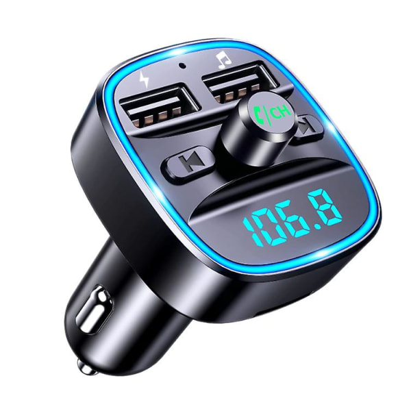 Bluetooth FM-sender for bil, Bluetooth biladapter MP3-spiller FM-sender, håndfri samtale, LED-skjerm, svart