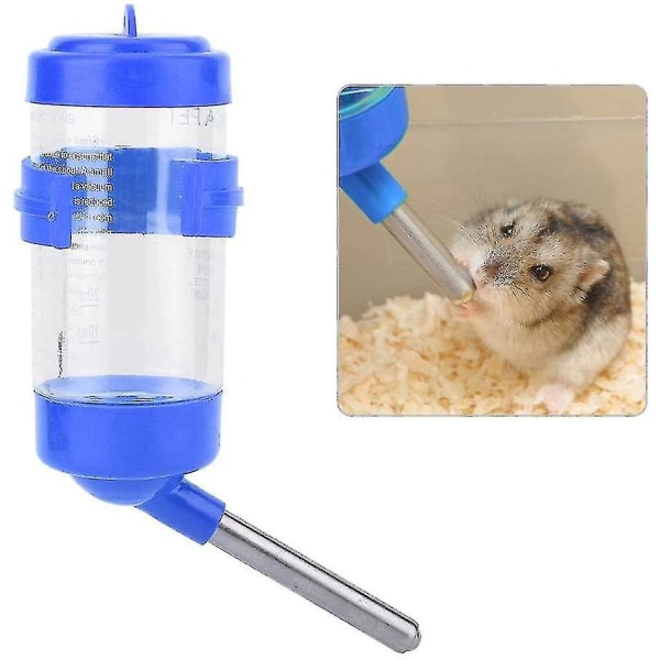 Hamstervannflaske, chinchillamater, dryppfri dropper med dyse, liten reiselekegrind for kjæledyrkanin (blå)