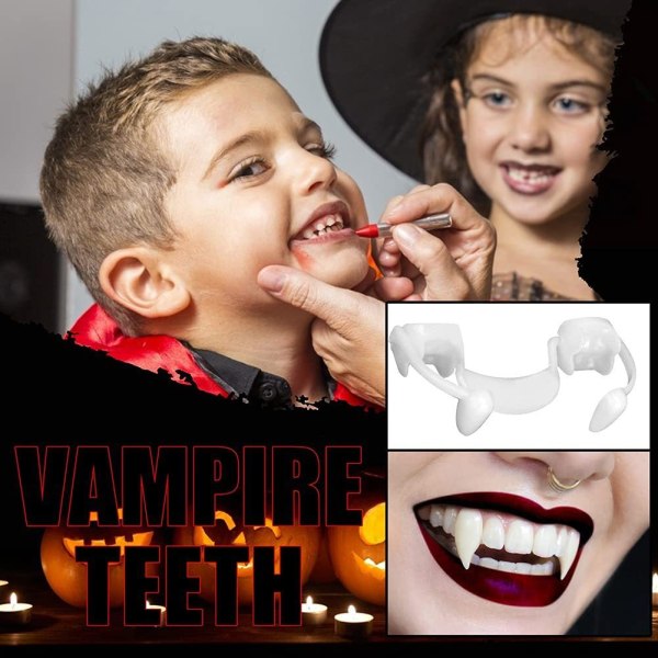 5 stk Halloween vampyrtænder, tilbagetrækkelige skræmmende plastiksilikonetænder, genanvendelige, velegnet til temafest, cosplay, karneval (en størrelse)